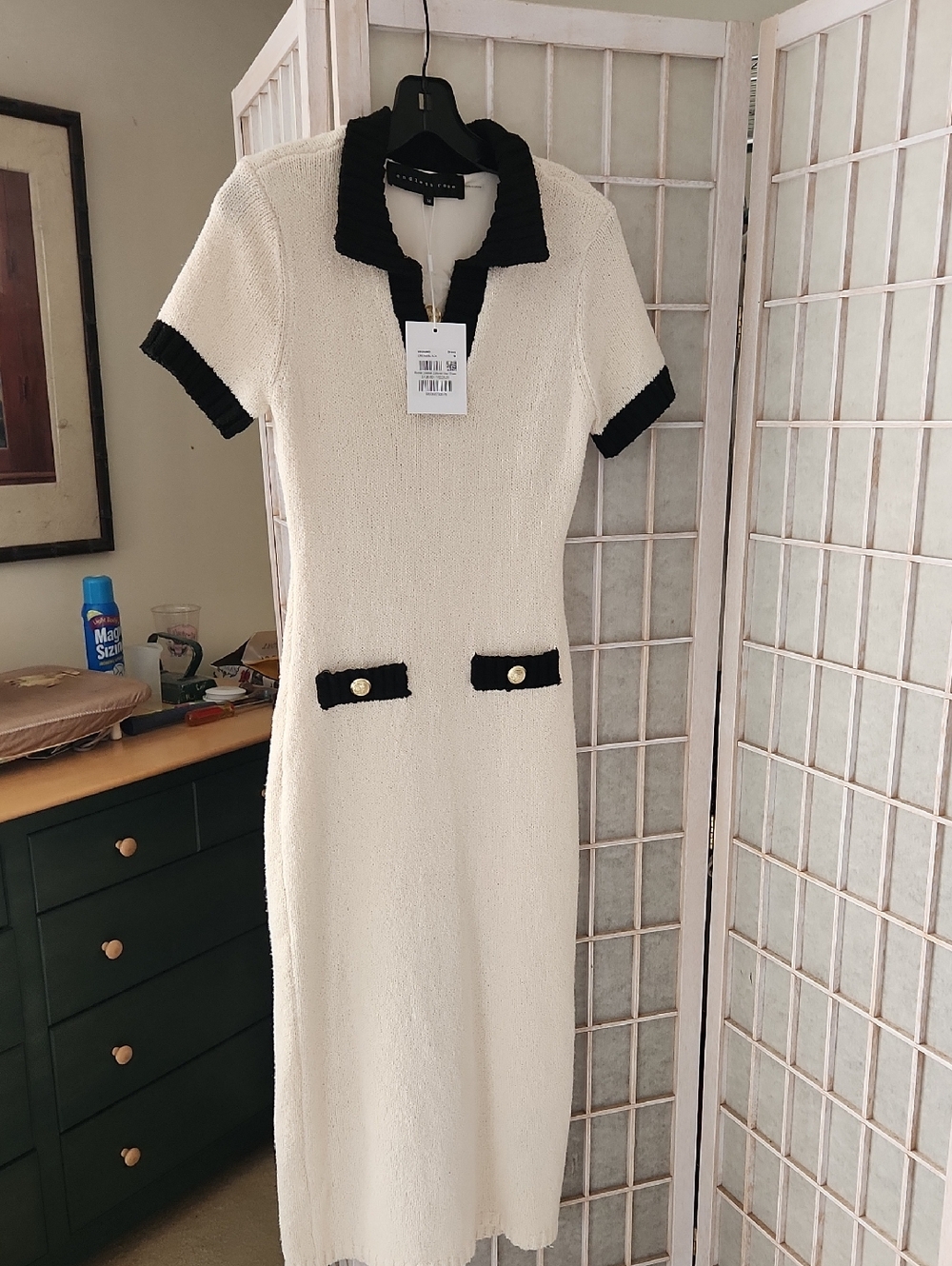 Endless Rose Cream Midi Dress with Black Trim Fully Lined